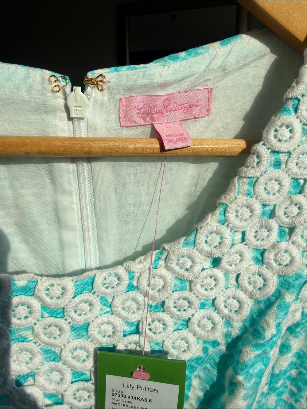 Lilly Pulitzer Aqua Tropical Print Shift Dress with White Crochet Trim - Picture 5 of 6
